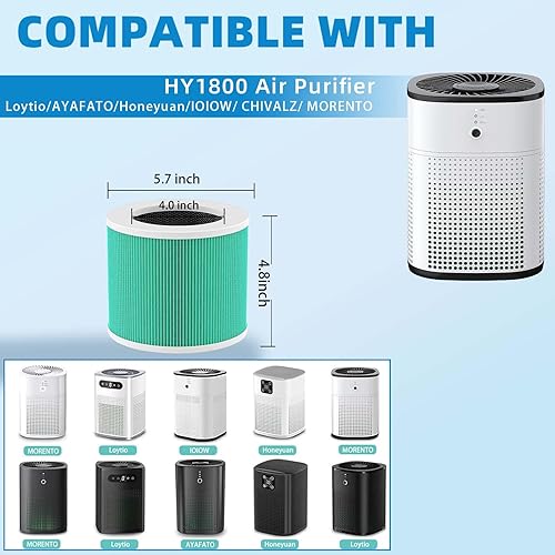 Miniatura 2 de Paquete de 2 filtros de repuesto HY1800 compatibles con purificador LoytioAYAFATOIOIOW y MORENTOAir, 3 en 1, H13 True HEPA y filtro de carbón