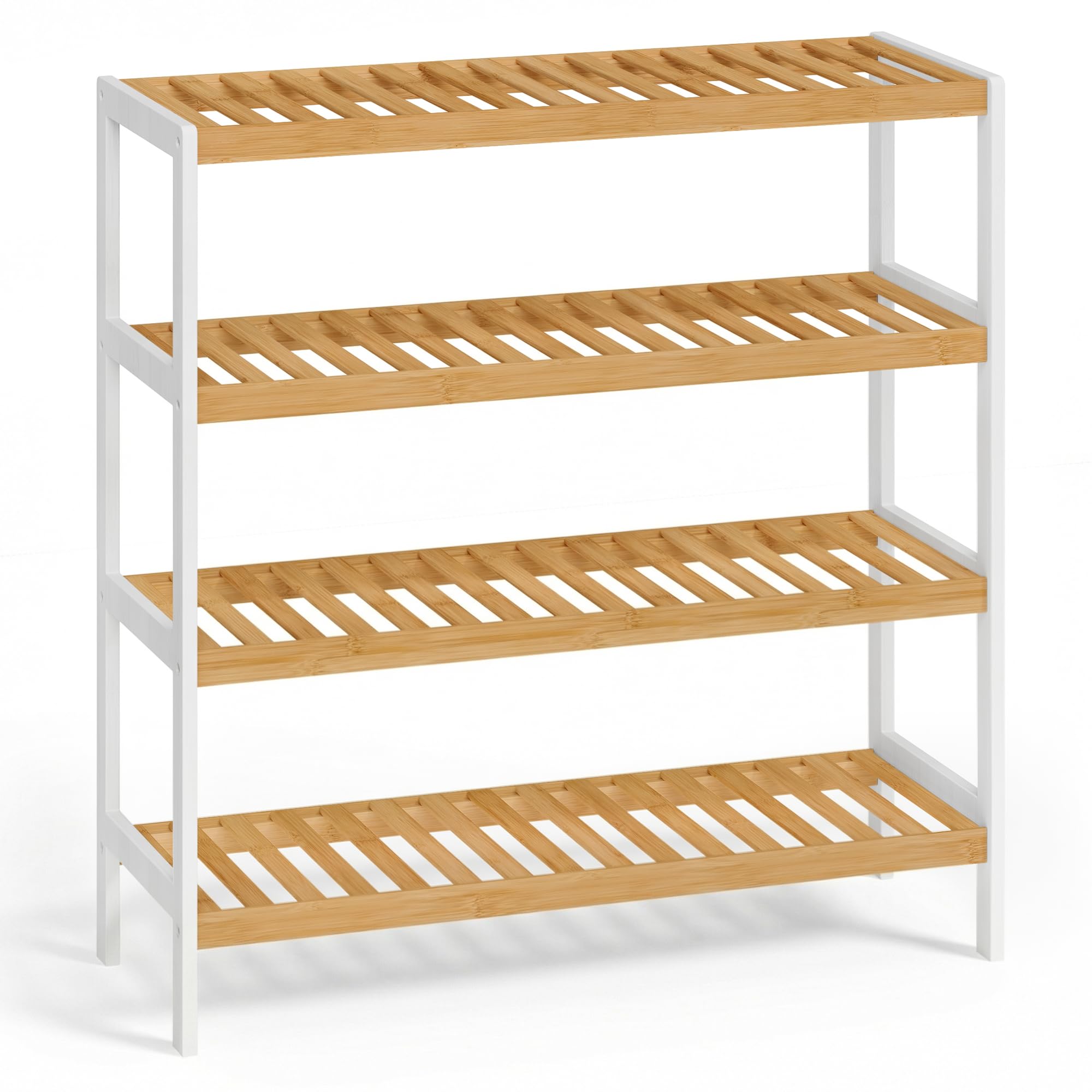 SONGMICS Scarpiera in Bambù, Scaffale Portascarpe a 4 Ripiani, Organizer per Scarpe Piante Libri, Ingresso Soggiorno Camera da Letto, 26 x 70 x 75,5 cm, Bianco e Naturale LBS007KZ01