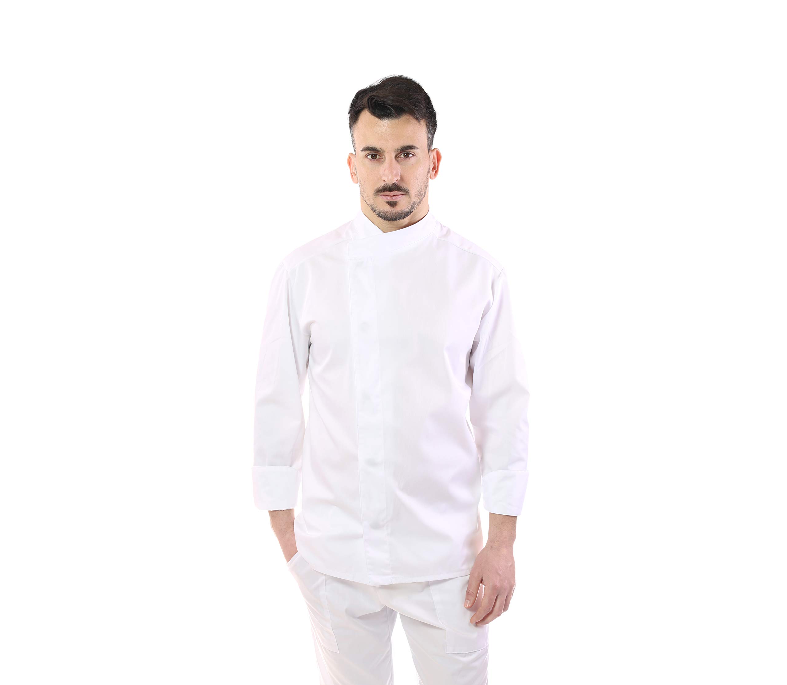 tessile astorino Bordado gratuito – Chaqueta de cocinero y chef blanca – Doble cuello – para hombre – Botones a presión – Casaca para restaurante y cocina – Fabricado en Italia, blanco, XXXXL