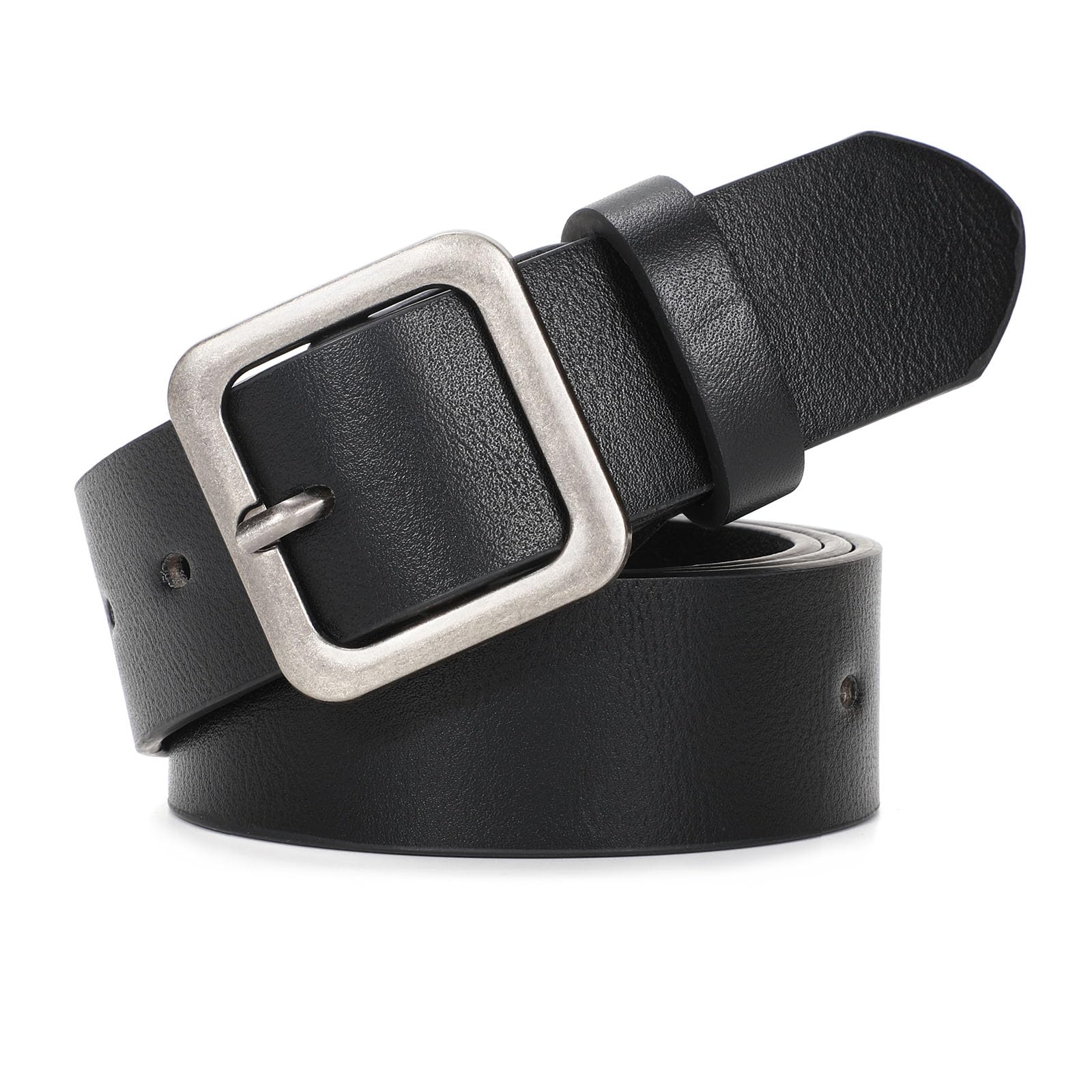 XZQTIVEWomen’s Leather Belts for Jeans Pants Dresses Fashion Ladies Black Belt with Square Buckle
