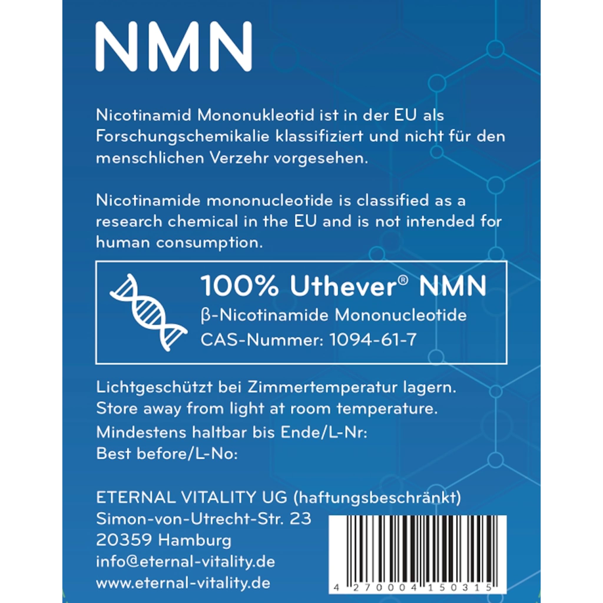 Uthever© NMN 30G di Eternal Vitality: Booster Avanzato di NAD+, Purezza Superiore al 99%, Innovazione per la Longevità e Benessere