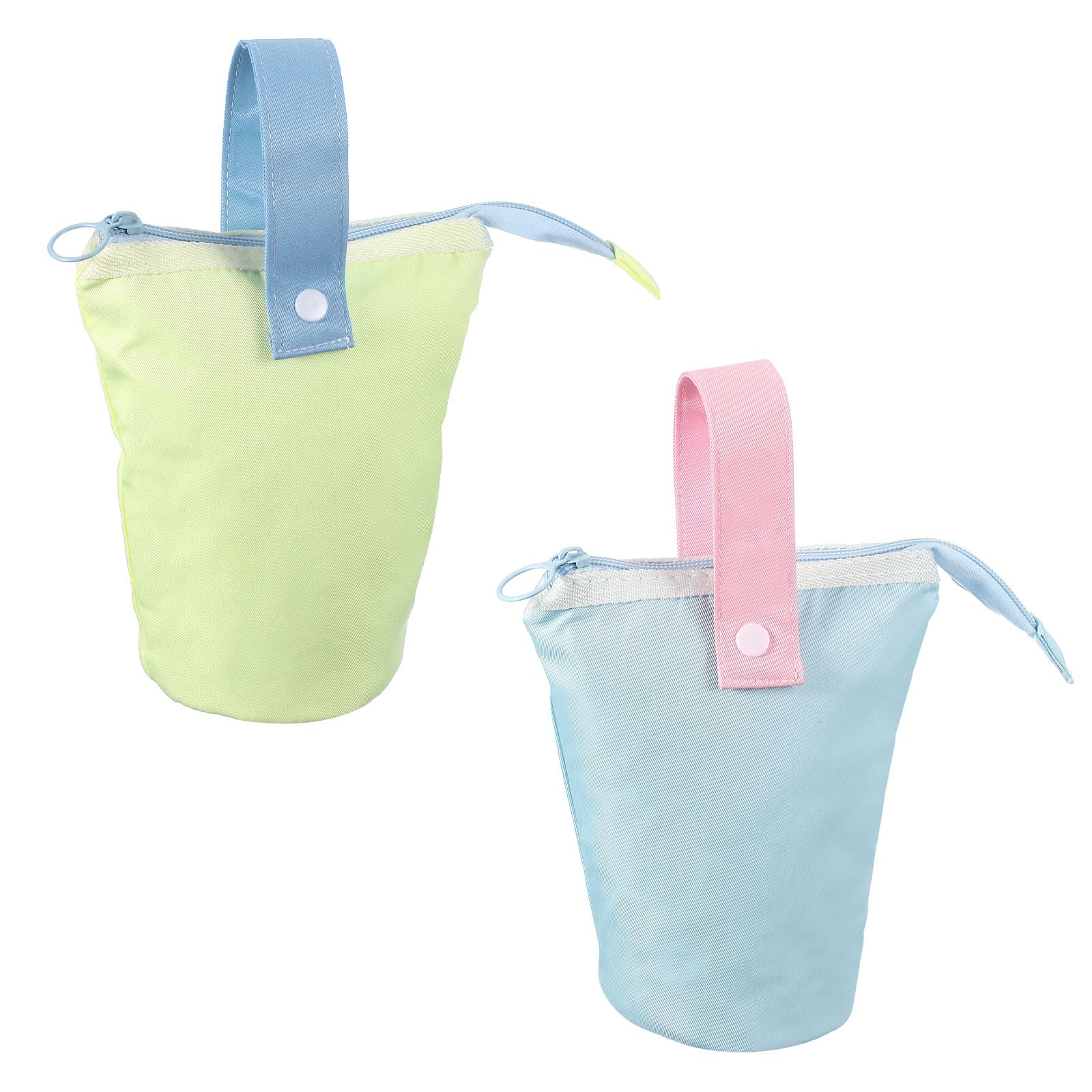 PATIKIL Stand Pencil Pouch, 2 Pcs Telescopic Standing Pen Pouch with Handle Stand Colored Pen Holder Foldable Makeup Cosmetic Bag Art Supplies for Home Office, Yellow/Light Blue