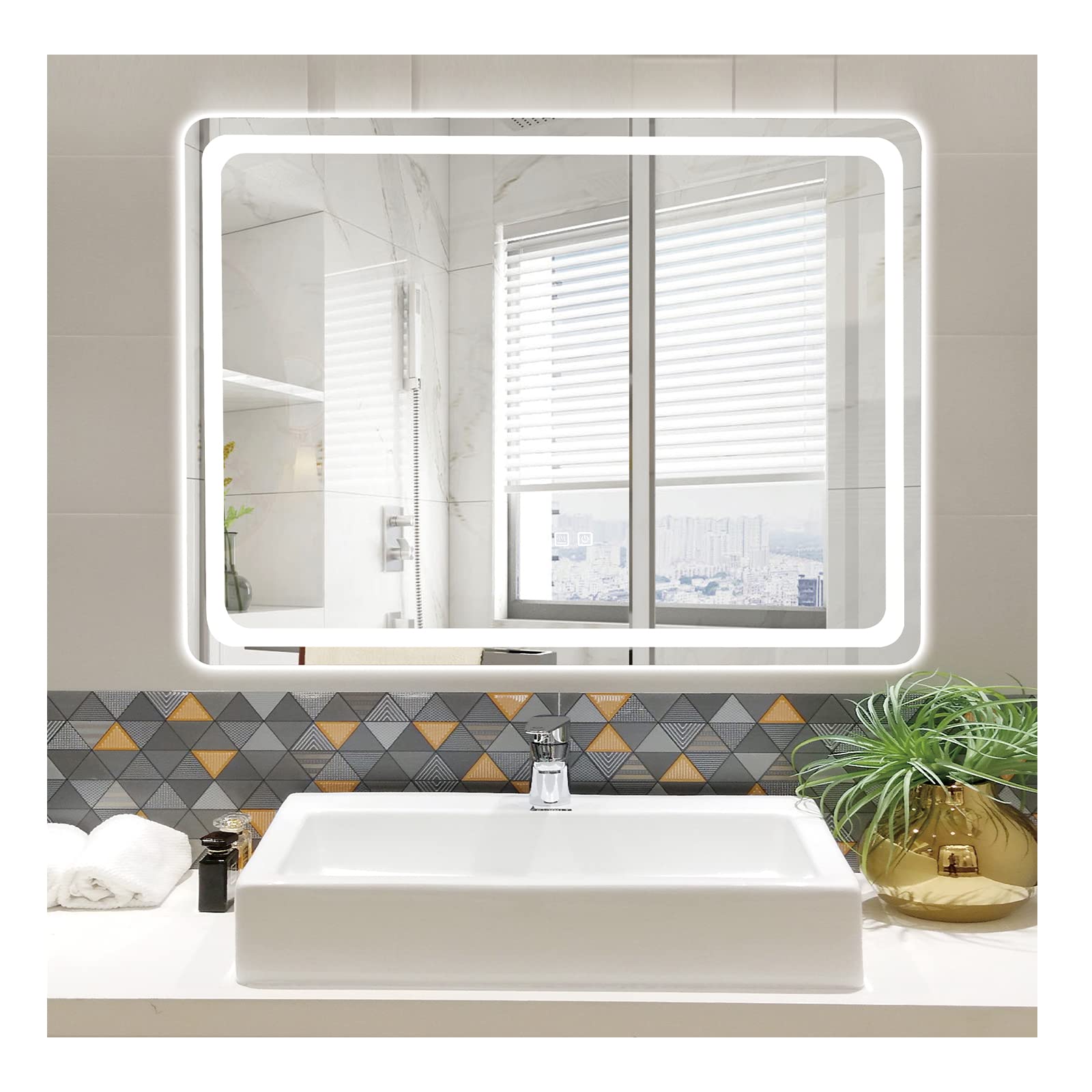 SINOY LED Bathroom Mirror 24"x32" Wall Mounted, Rectangle Lighted Vanity Mirror AntiFog