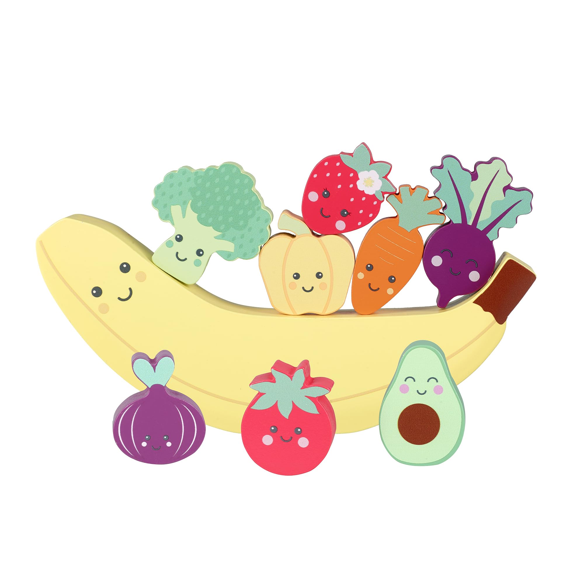 Wooden Stacking Toys, Balancing Toy with Happy Veggies & Friends, Banana, Broccoli, Tomato and more - Image 2