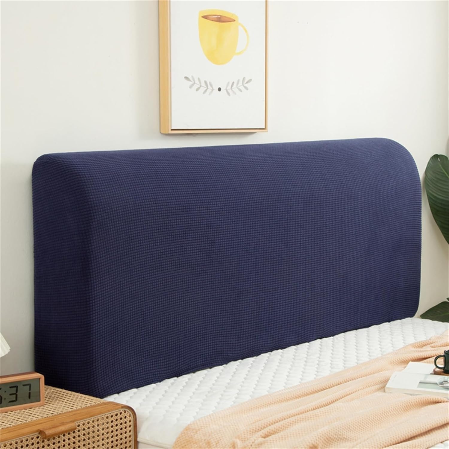 bed cover headboard slipcover for super king size small bed, dustproof decoration (Color: Navy Blue, Size: 140cm/55in)