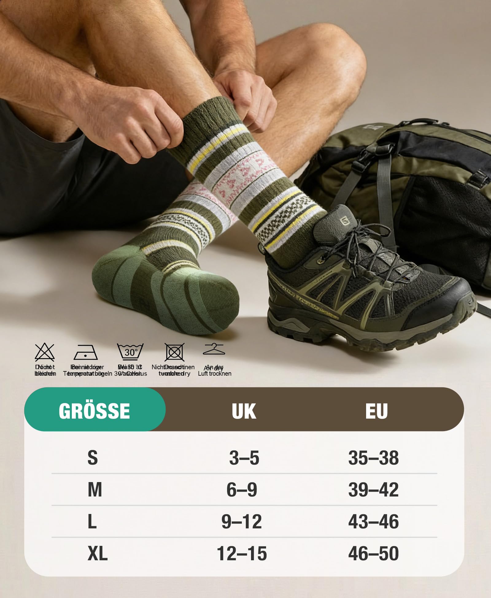 TANSTC Merino Wandersocken Socken Herren Damen Dicke Thermosocken Wintersocken Professionell Winter Arbeitssocken Anti-Blasen & Gepolstert Wollsocken, 3 Paar