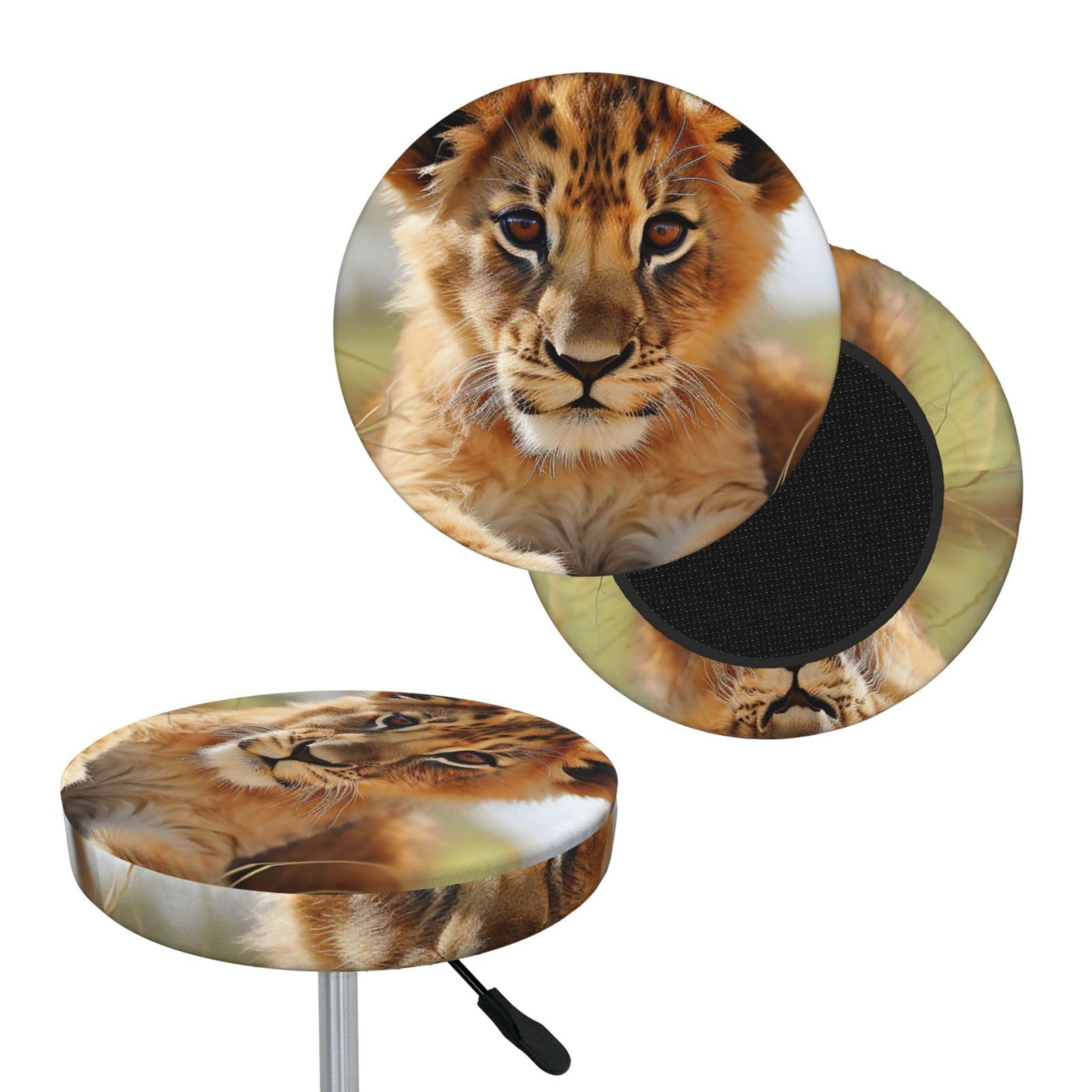 FekiLoot Cute Little Animal Lion Round Bar Stool Covers Stretch Washable Bar Stool Covers Dustproof Slipcover Bar Chair Covers with Elastic Band for Bar Kitchen Living Room Decor 13 Inch