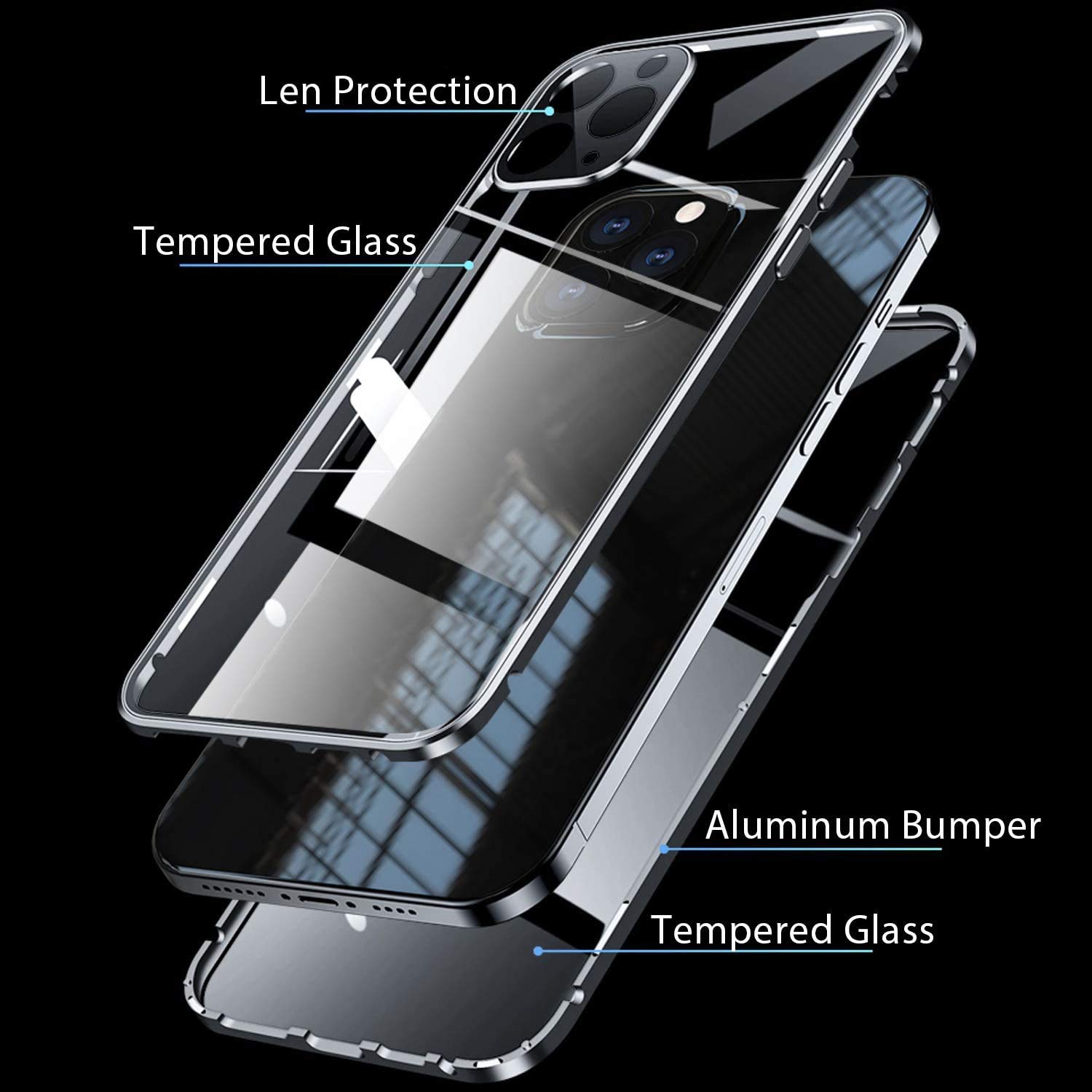 SIMao Custodia per Oppo A74 [Versione 4G] Cover 360 Gradi Protettiva Fotocamera Posteriore Pellicola Integrato Case Trasparente Vetro Temperato Custodia Metal Bumper Adsorbimento Magnetica Case,Nero