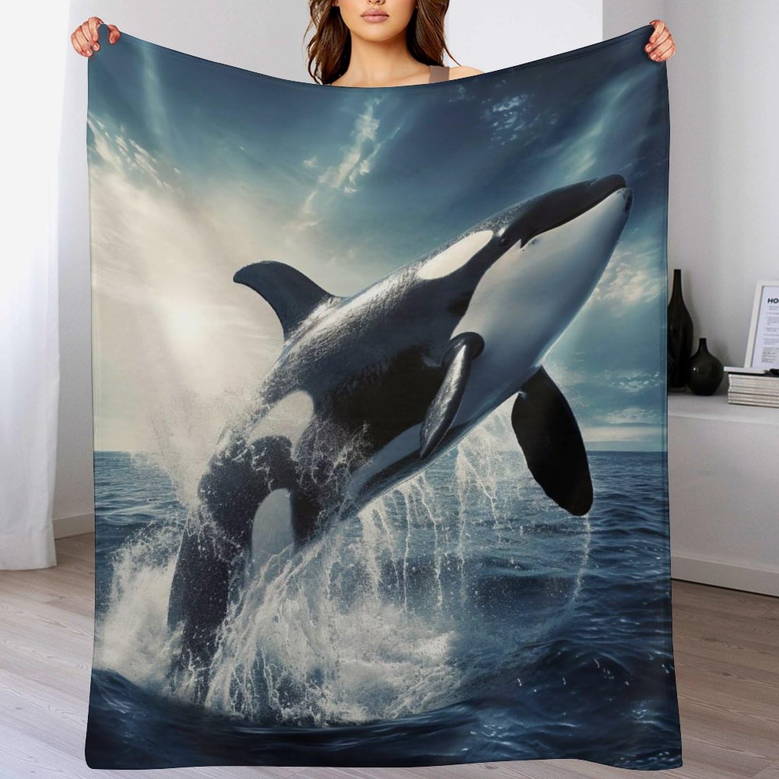 Manta suave de ballena con forro polar térmico y ligero