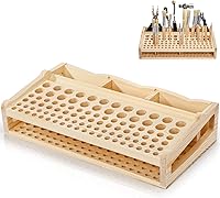 Acshio Leather Craft Tool Holder: 98-Hole Wooden Organizer with 3 Slots for Punches, Brushes & Leatherworking Tools