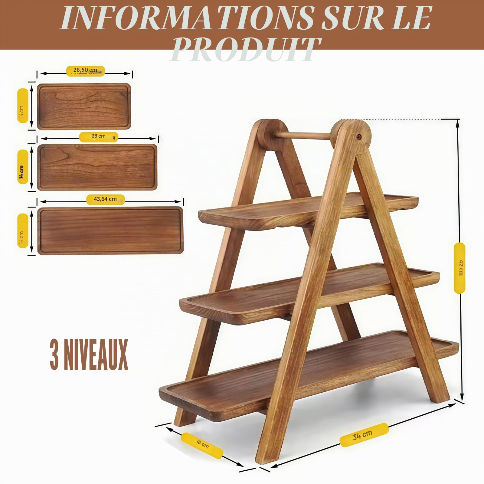 Présentoir À Gâteau En Bois, Support À Gâteau À 3 Étages, Présentoir À Cupcakes, Presentoir Buffet, Poignée, Support Gateau Et Plateau Aperitif Multifonction Pour Fête, Mariage, Réception