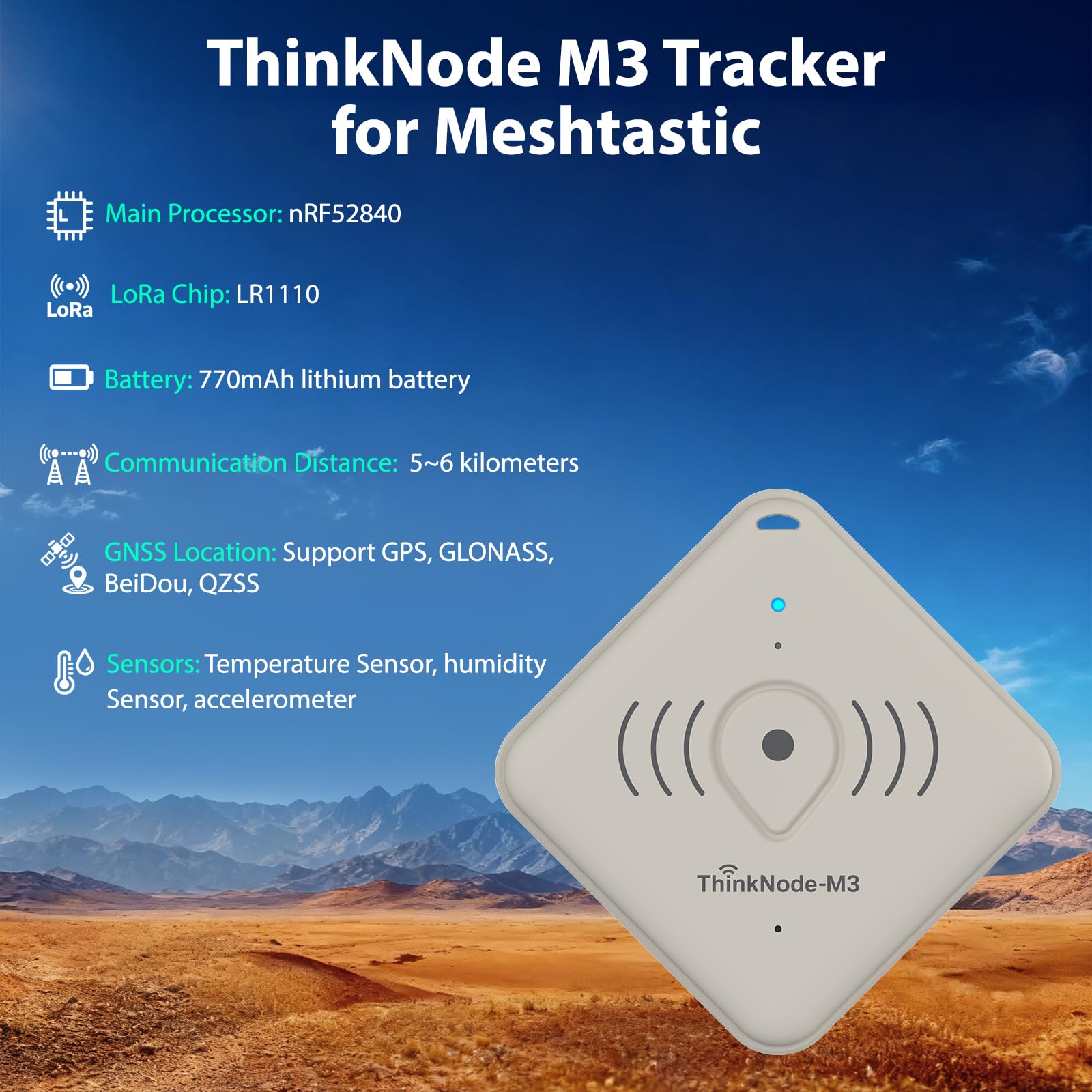 ELECROW ThinkNode M3 Meshtastic Tracker Karte, 868 MHz LoRa Tracker mit LR1110 und nRF52840, GPS/WiFi/BLE für Indoor und Outdoor Positionierung, IP66 wasserdicht, 770mAh Akku, für Wandern und Off-Grid