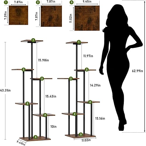 Miniatura 6 de Soporte para plantas de interior con luz de crecimiento - Paquete de 2 estantes de metal para plantas de interior, estantes de esquina de 6 niveles,