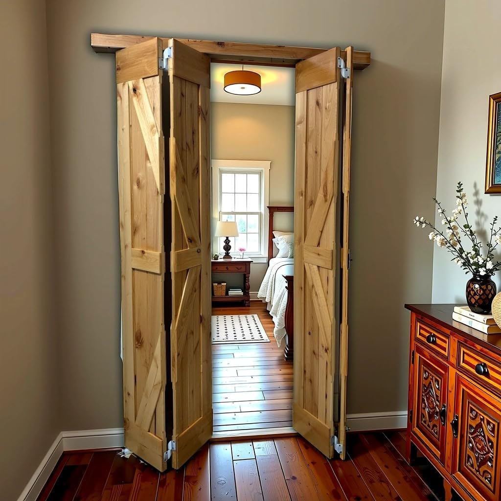 LUBANN 25.5 x 84 High Gloss Finished Rustic Alder Solid Wood Bifold Barn Door Assembled bi-fold barn Door Ready to Install bifolding Door Bifold Door Slab