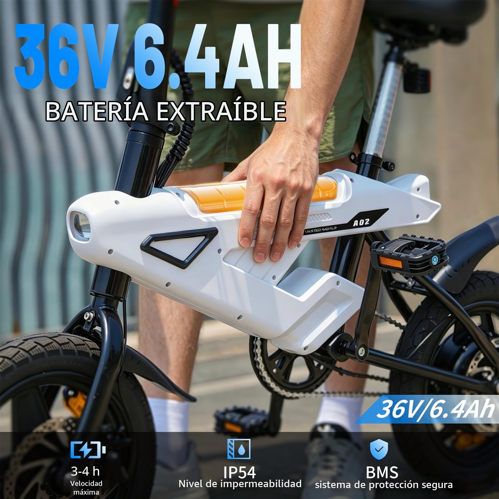 AVDL Bicicleta electrica plegable, 14" x 2.13" Ebike con Extraíble Bateria 36V 6.4Ah, velocidad maxima de 25 km/h, 3+2 velocidades, freno de disco y reflectores, Bici Eléctrica para Viajeros Urbanos