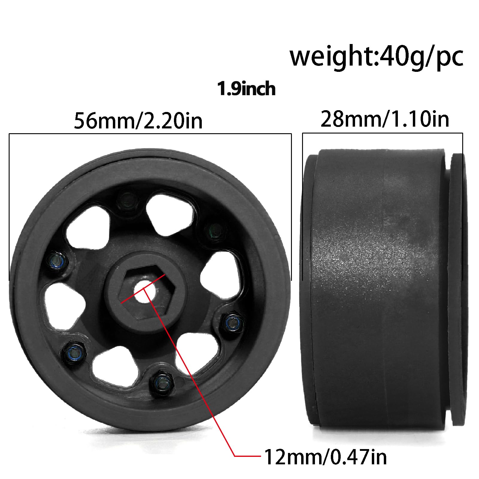 WLYEJEA 1.9 RC Crawler Tires & Wheels Set - 115mm Rubber Tires With Beadlock Rims, 12mm Hex For TRX-4, SCX10