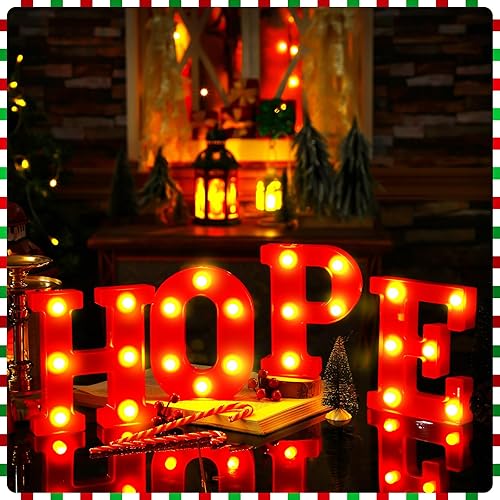 Vista 21 de VIHOSE Letras con luces LED de Navidad, letreros para decoración de interiores, letras iluminadas a pilas para el hogar, bar, fiesta de Navidad, Ho