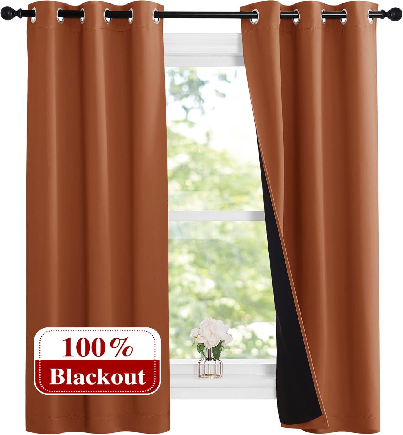 NICETOWN 2-Pane 100% Blackout Curtains, 37x63 in