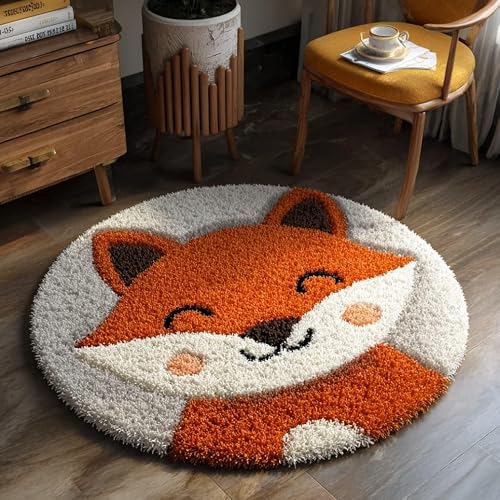 WallustrioaW Round Latch Hook Rug Kits Fox for Adults and Starter 50 * 50Cm