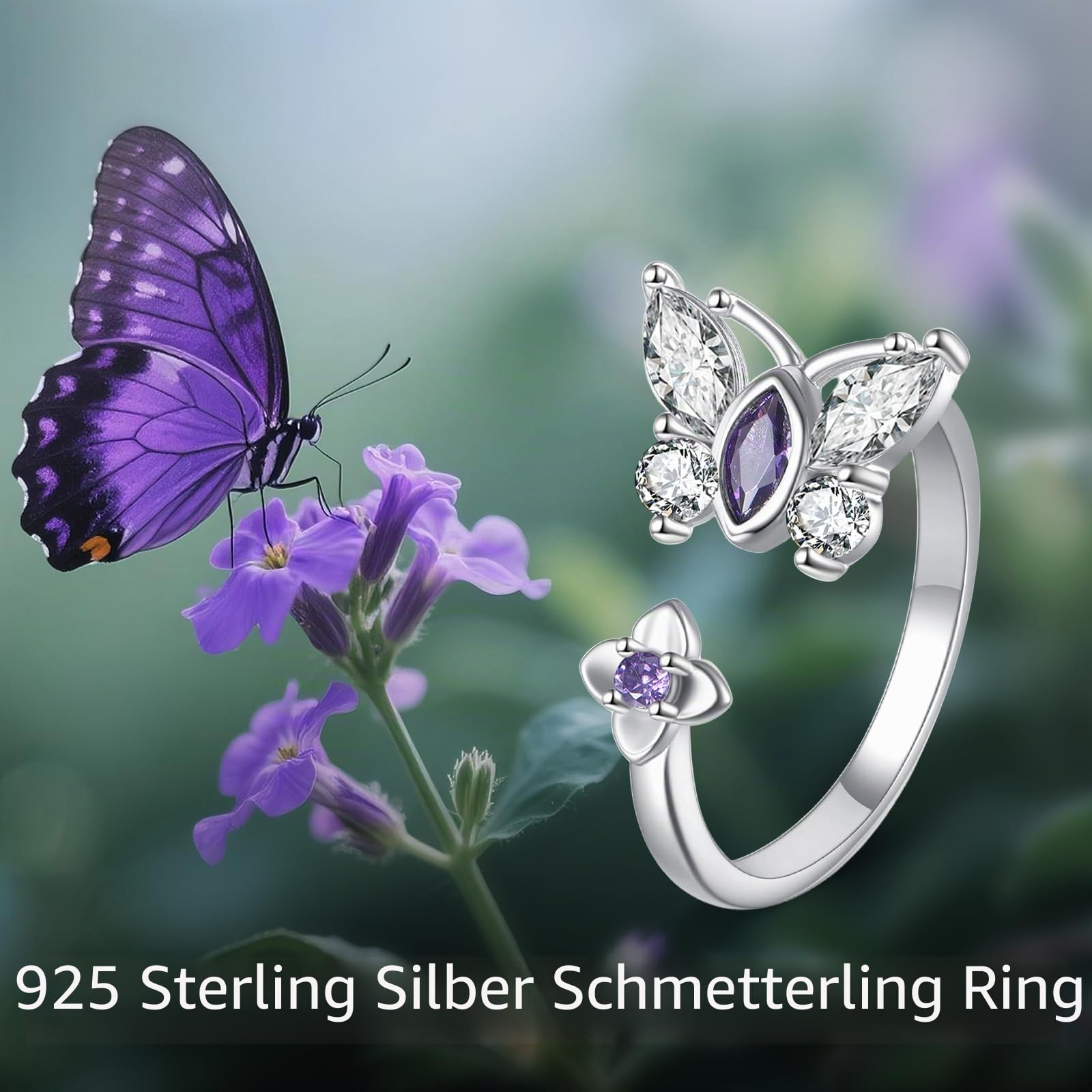 KZX Schmetterling Fidget Anxiety Ringe 925 Sterling Silber Zirkonia Verstellbare Knöchelringe Angstring Schmetterling Ring Schmuck Geschenke für Frauen