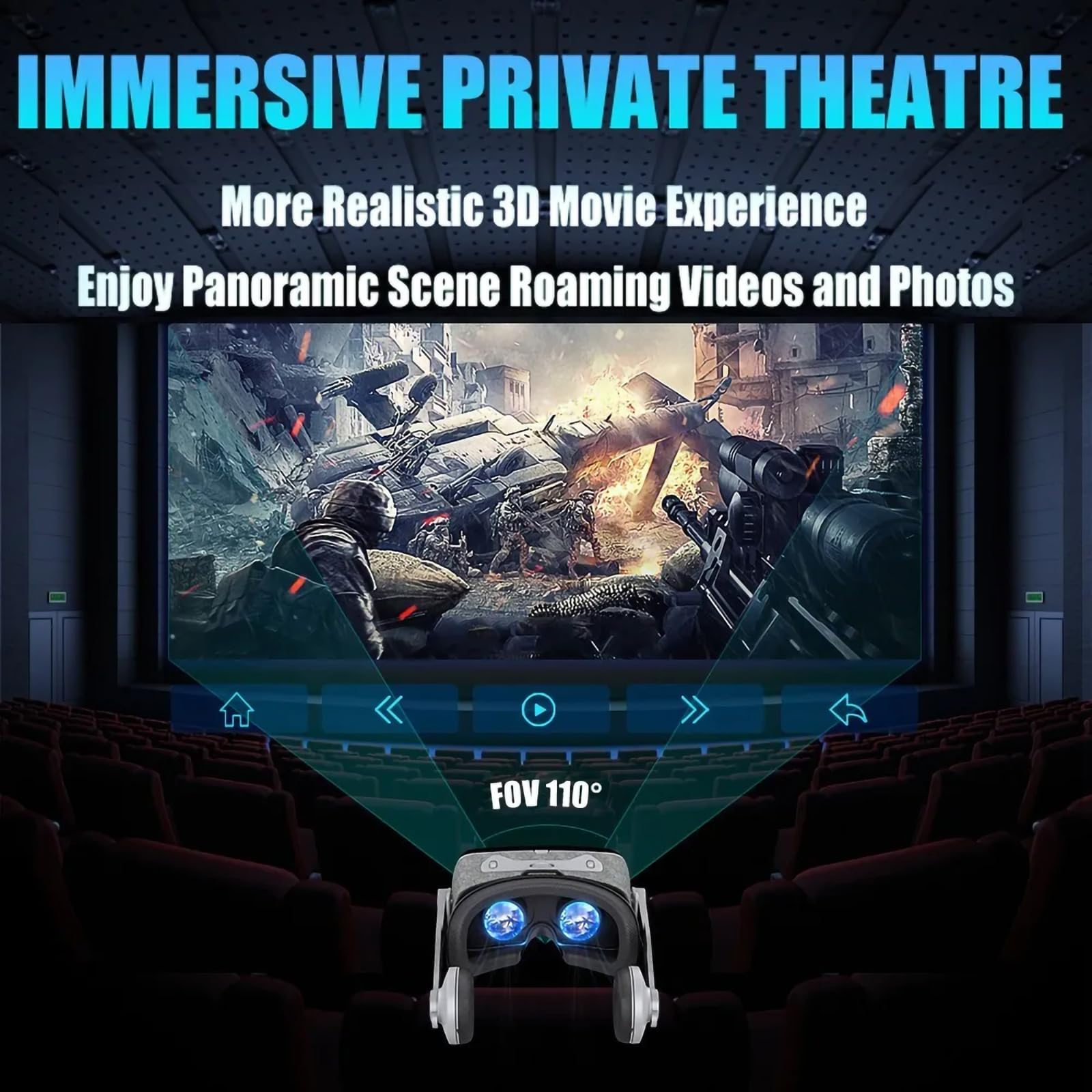 Visore VR 3D con Joystick Wireless, Regolazione della miopia (Fino a 600°), Compatibile con Smartphone da 4,0-6,7 Pollici per Un'Esperienza di Gioco e Film immersiva,Black