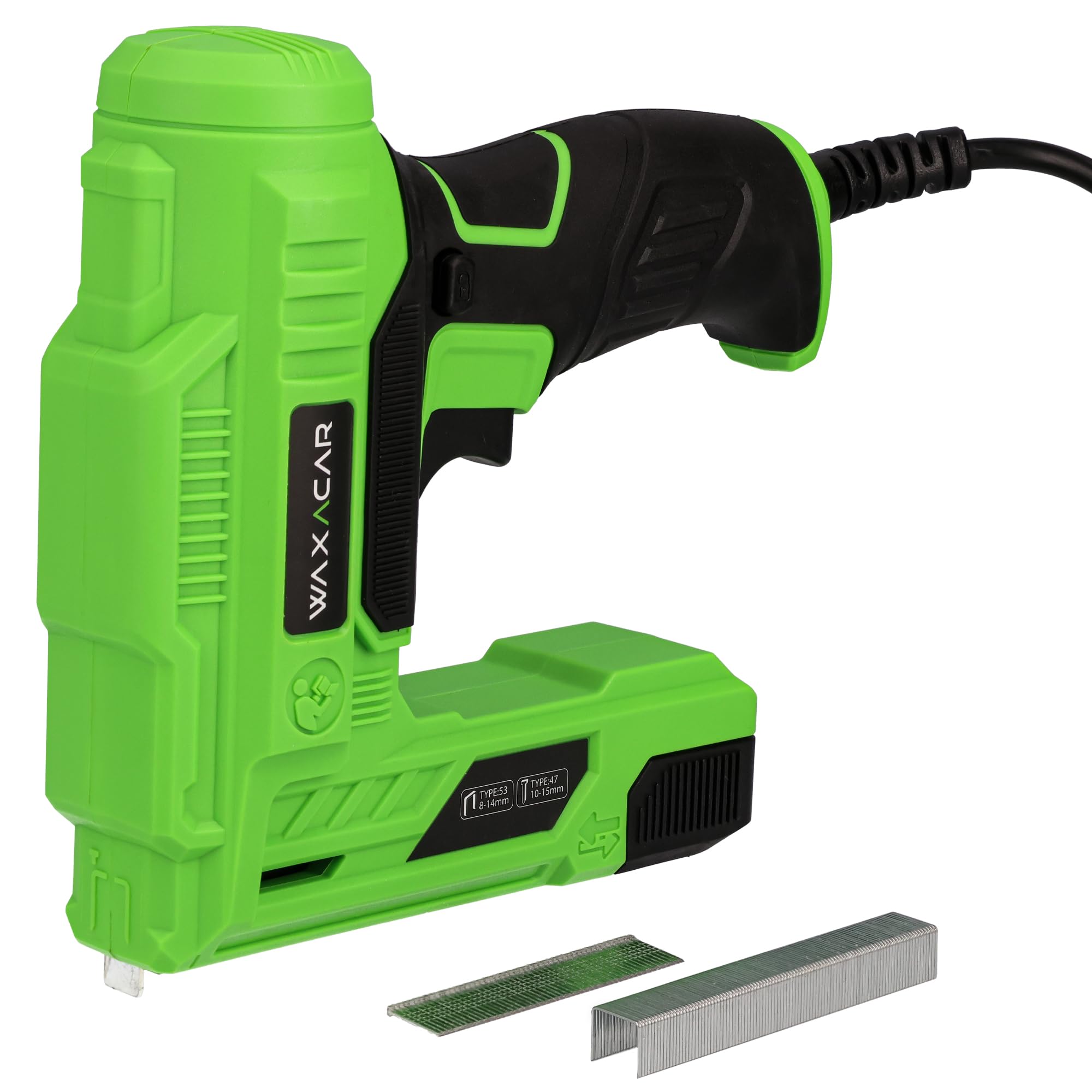 WAXACAR Electric Staple Gun and Brad Nailer, 70W, 230V, Upholstery, Carpentry and Woodwork DIY Projects, Includes 100pcs Type 53 Staples and 500pcs Type 47 Nails and a Carry Bag