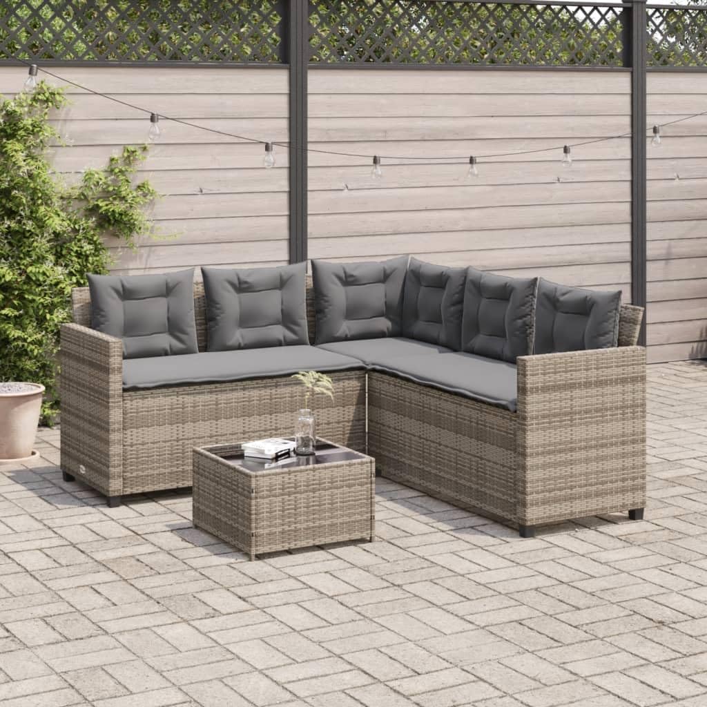 Conjunto Jardín de Ratán Muebles de Jardín con Cojines Conjunto Terraza Acolchados Sofá de Esquina con Mesa de Centro para Exterior Patio Gris,Gris Oscuro