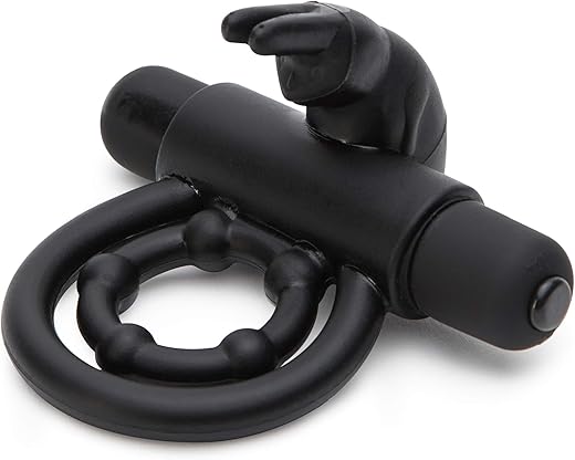 Lovehoney Bionic Bullet Rabbit Vibrating Cock Ring - Stretchy Double Silicone Ring with Rabbit Ears - 5 Function Removable Bullet Vibrator - Waterproof - Black