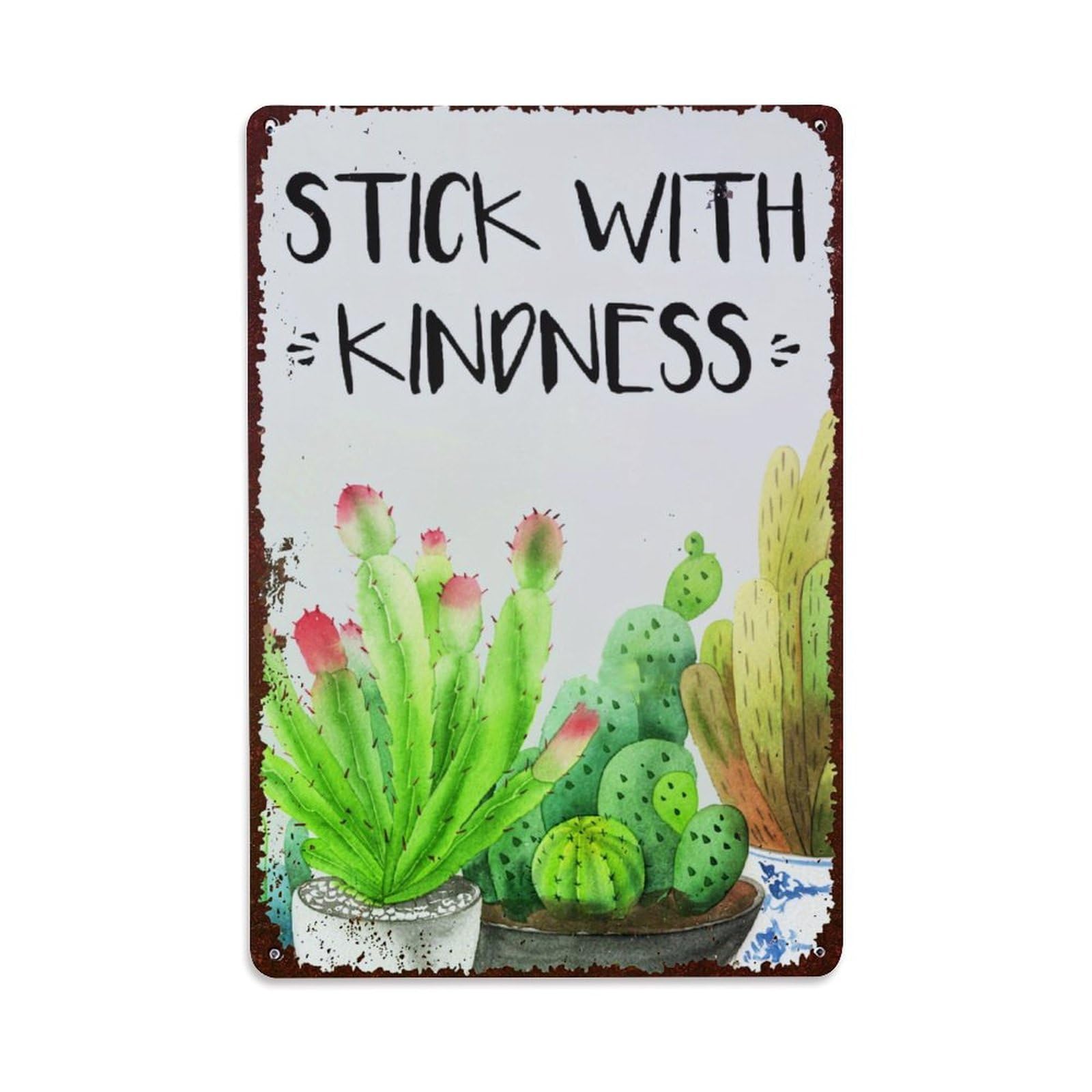 Nestemfo Vintage Stick With Kindness Cactus Pattern Tin Sign Metal Sign, Living Room,Bar, Home, Bedroom Wall Decor,Retro Metal Poster 8X12 Inches