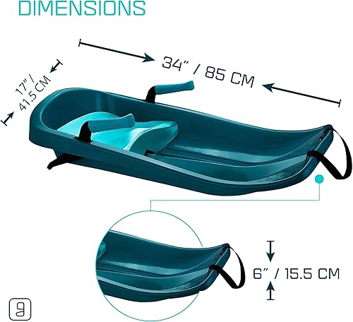 Vista 24 de Trineo de trineo duradero para niños, plástico, ligero, trineos de nieve de invierno con correa de remolque y frenos de dominadas Azul