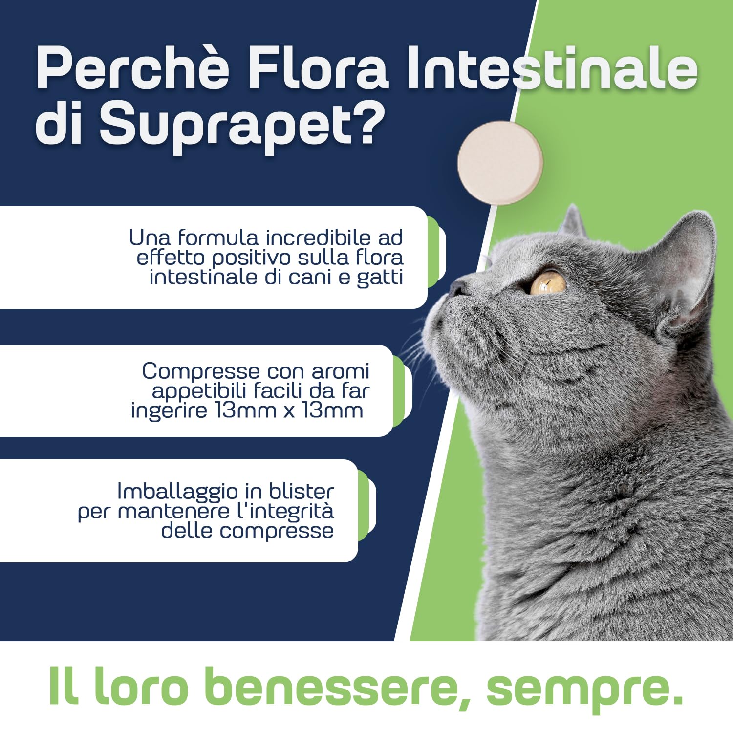 Suprapet Flora Intestinale Cani e Gatti 180 compresse - Fino a 6 Mesi di Fornitura, Con Fermenti Lattici, Probiotici, Vitamina C - Per Intestino e Flora Batterica