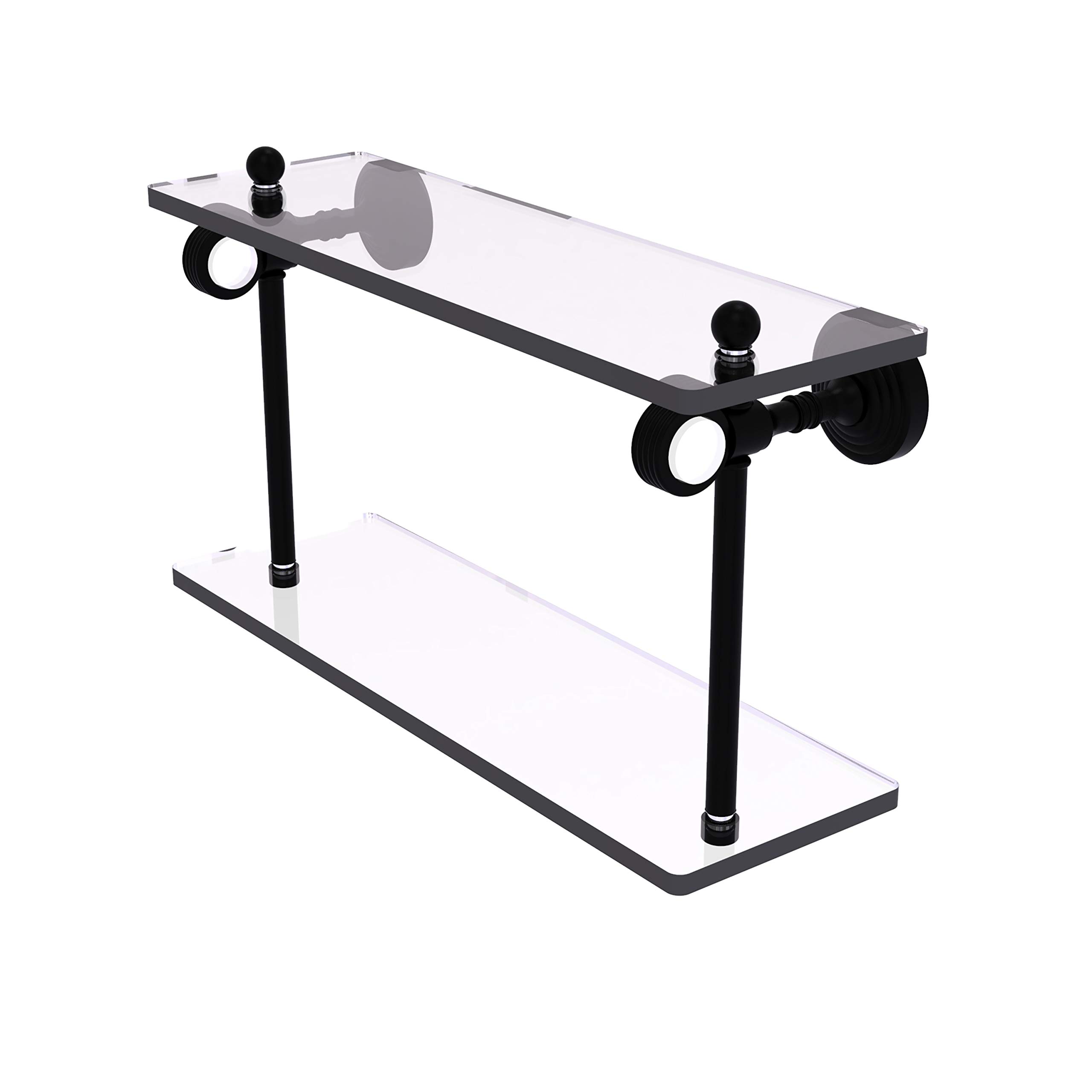Allied Brass PG-2G-16 Pacific Grove Collection 16 Inch Two Tiered Groovy Accents Glass Shelf, Matte Black