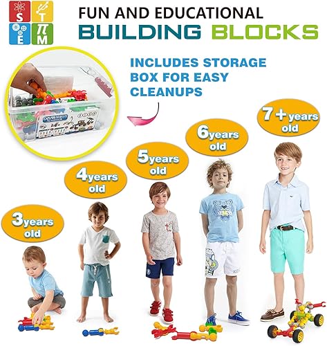 Miniatura 3 de Huaker Juguetes STEM de construcción para niños 125 piezas de bloques de construcción educativos de ingeniería de construcción para niños y niñas de