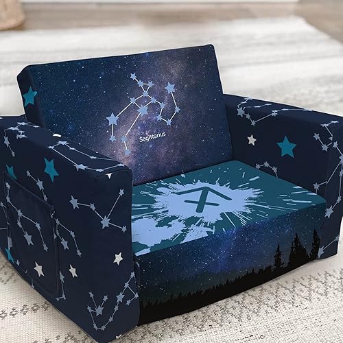 Miniatura 20 de Sofá y tumbona convertible 2 en 1 para niños, sofá abierto con cielo estrellado, silla para niños y niñas 09.23 - 10.22 (Libra),01.20 - 02.18
