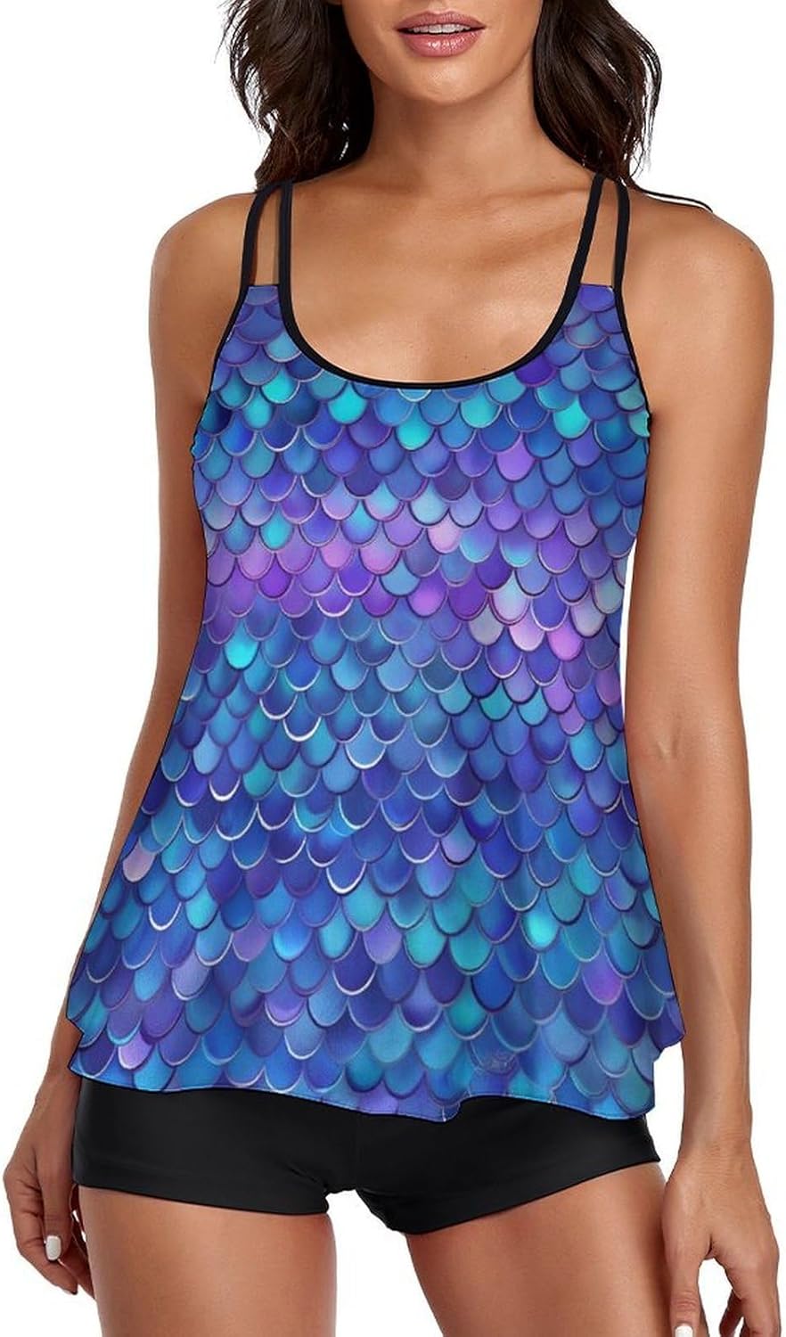 Women's Sporty Tankini Bathing Suits, 2 Piece Tummy Control Swimsuit for Beach and Pool Party