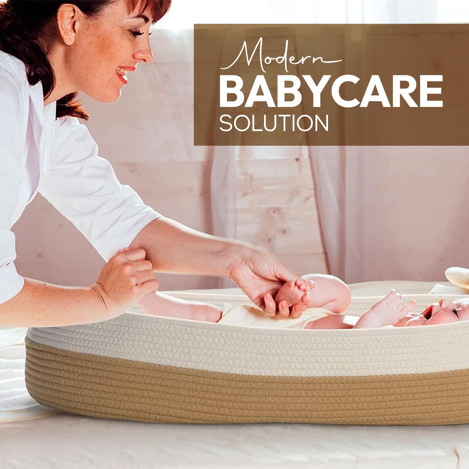 Baby Wonders Kosz na pieluchy dla niemowląt z wodoodpornym materacem i komfortową poduszką - Cesta de Change Naturalny, wiklinowy design, przenośny kosz na zmiany, do sypialni i podróży