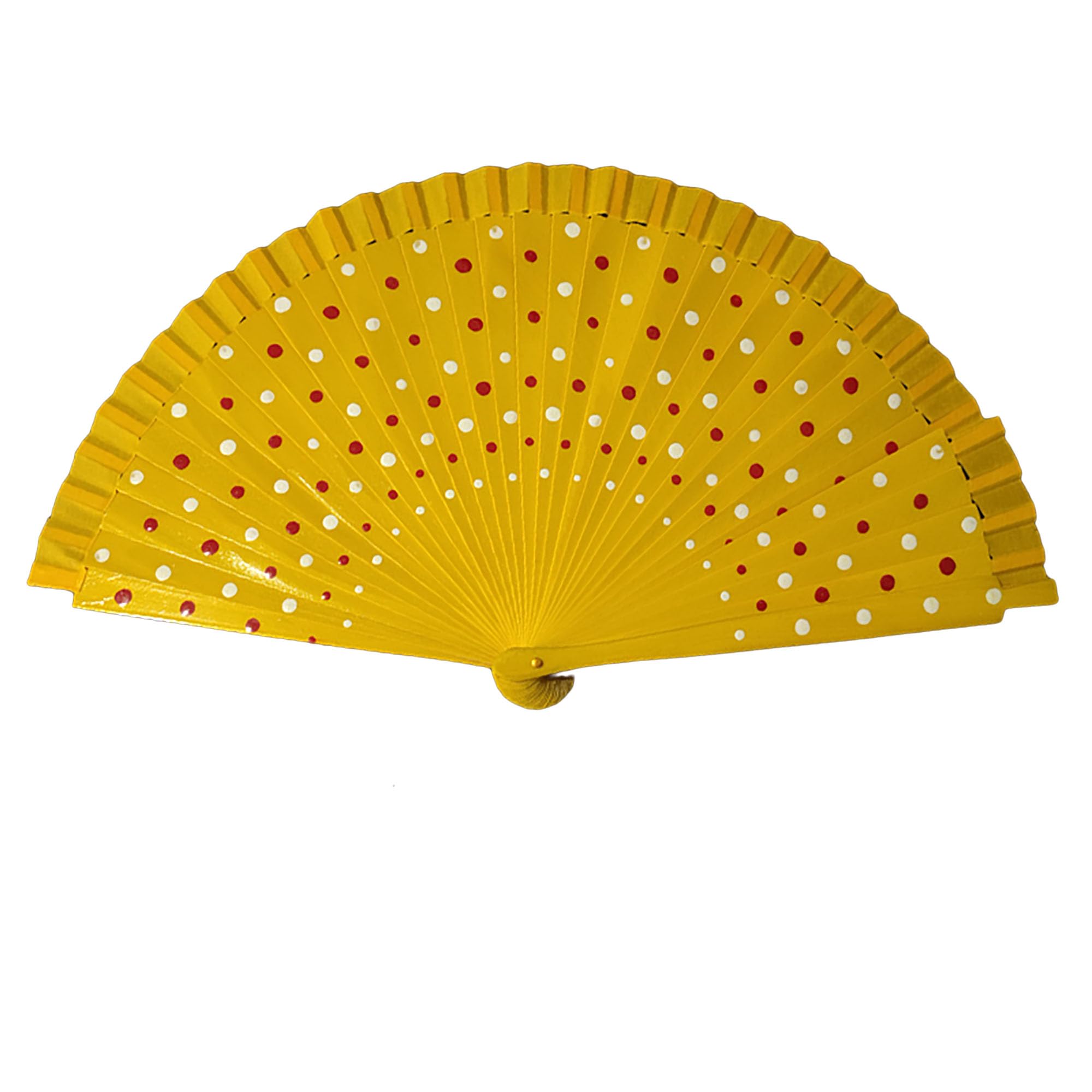 GFM® Polka Dot Gypsy Style Handheld Folding Fan for Summer, Wedding, Dance, Strong (BB) (Yellow)(SPFAN4-Polka-PLALL)