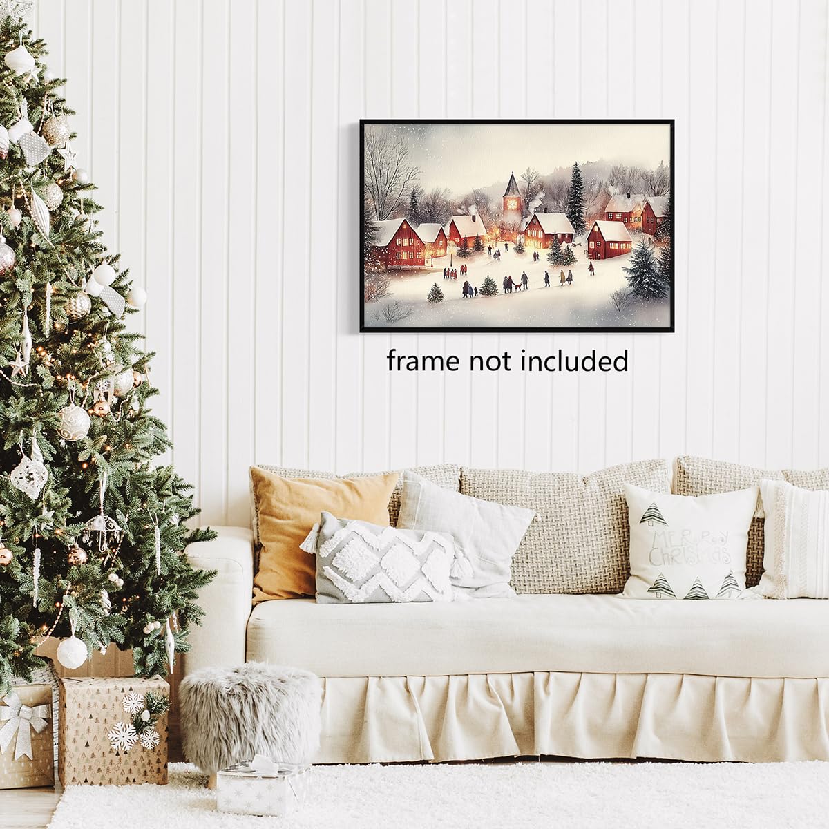 Ancienne TAPISSERIE CANEVAS paysage de neige- dans son cadre doré