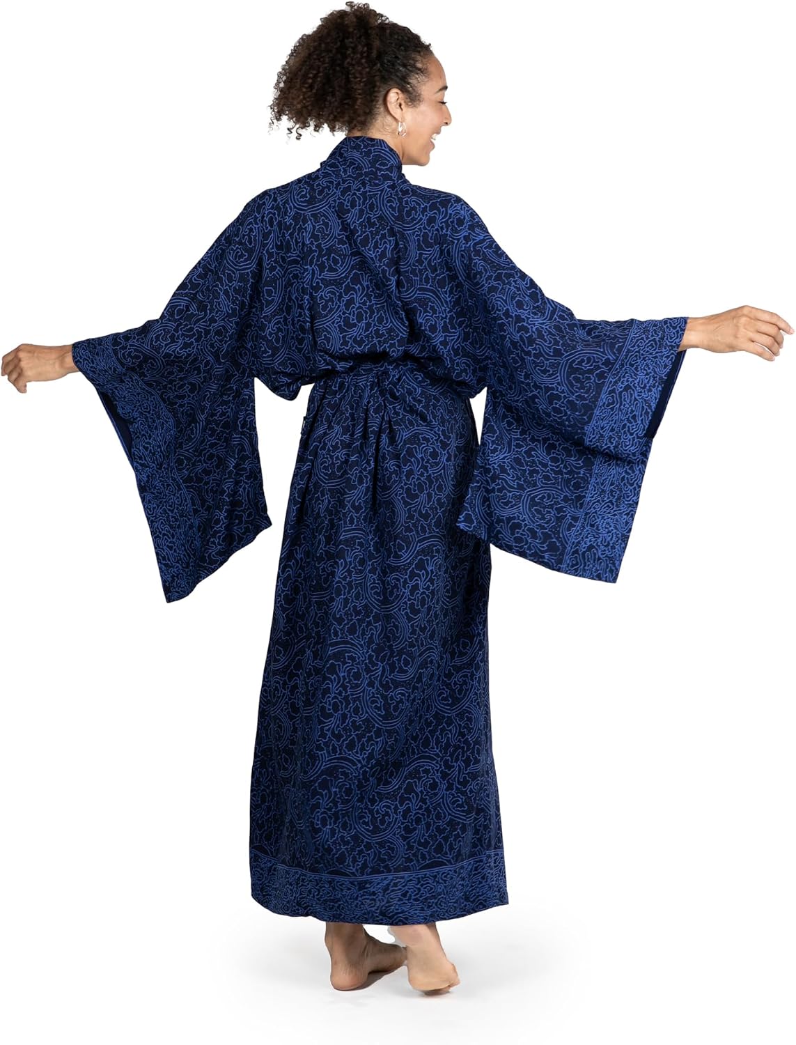 NOVICA Artisan Handmade Rayon Batik Indigo Robe from Indonesia