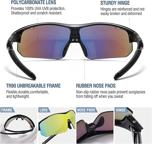 Miniatura 4 de DUCO DK261 - Gafas de sol deportivas de béisbol para jóvenes, con marco TR90 irrompibles, ligeras, para niños y niñas