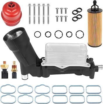 Upgrade Full Aluminum Engine Oil Cooler Filter Housing with Sensors and Gaskets Compatible with 2011-2016 Chrysler 200 300 Dodge Charger Challenger Journey Wrangler Ram ProMaster 3.2L 3.6L