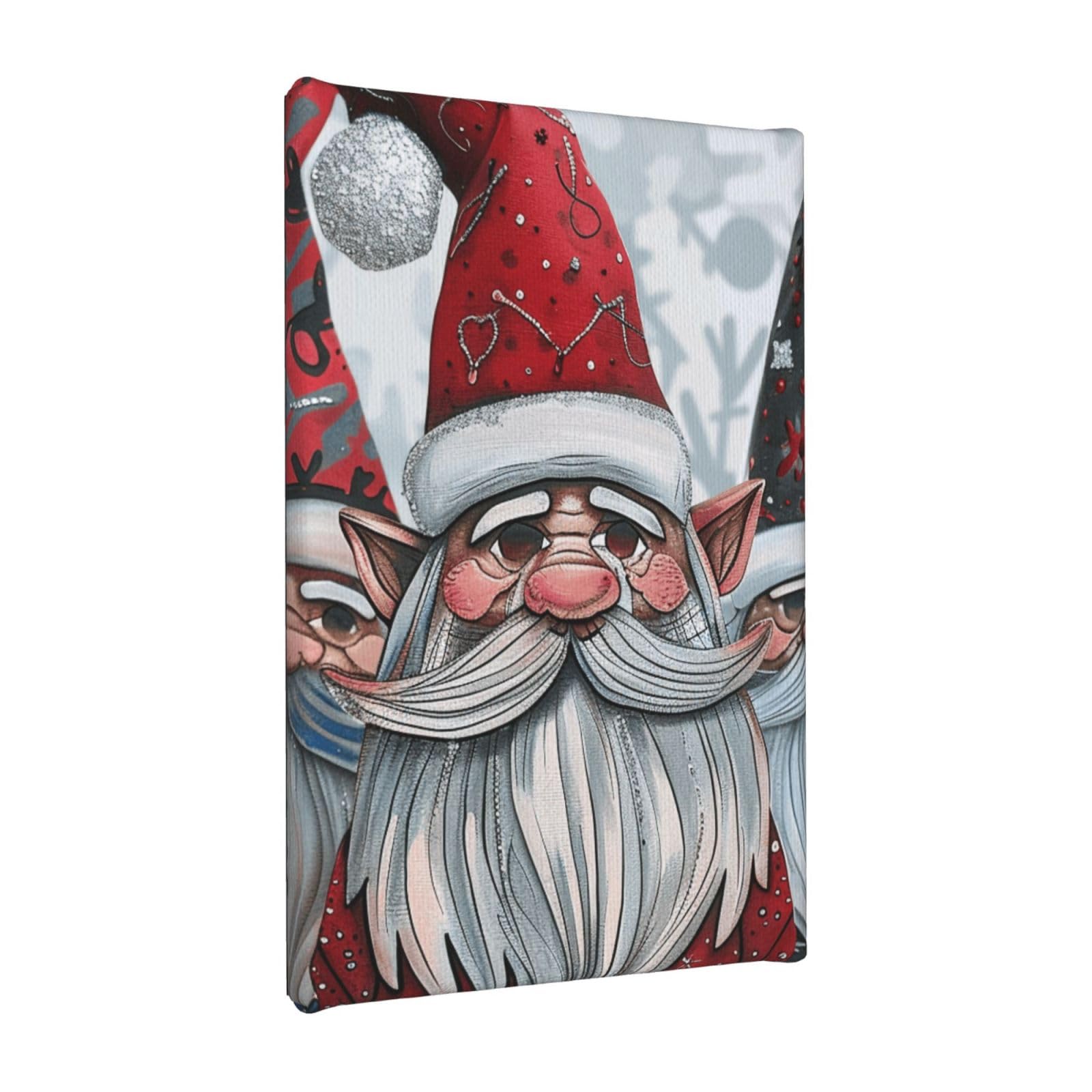 YKLJG Christmas Santa Gnome Printed Wall Art Canvas Painting 20x30 CM Wooden Framed Picture Painting Artwork Prints for Bedroom Kitchen Home Office Decor