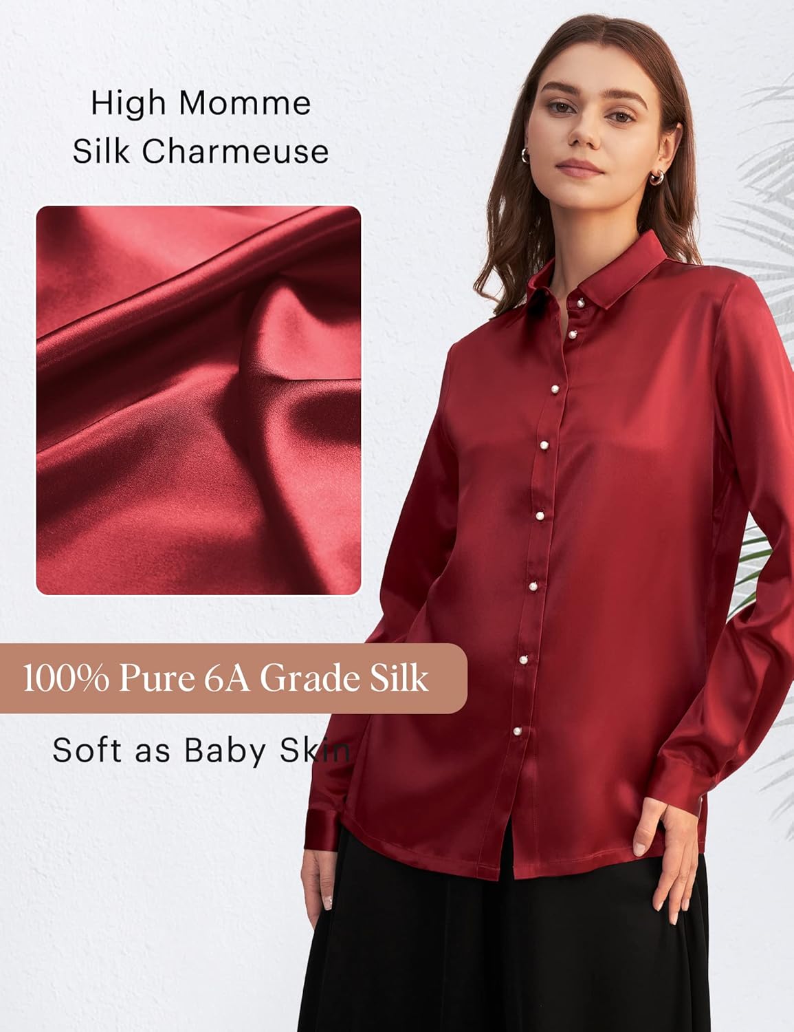 LilySilk Silk Shirts for Women Basic Formal Office Vintage Long Sleeve Pearl Button Down Silk Blouse Tops for Ladies - Image 2