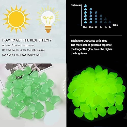 Miniatura 2 de Geruicee 100 piedras luminosas que brillan en la oscuridad, piedras brillantes para decoración al aire libre, rocas brillantes para jardín,