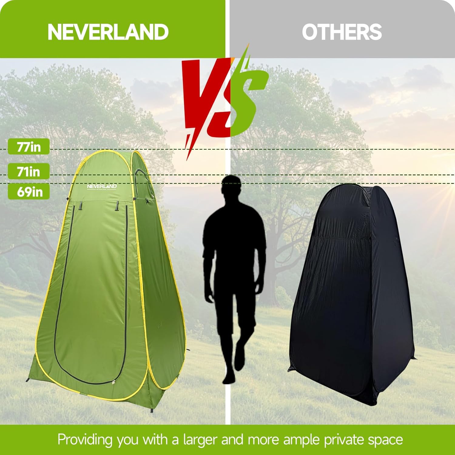 NEVERLAND Pop up Privacy Shower Tent - Portable Changing Shower Tent, Dressing Room, Bathroom, Outdoor Rain Shelter for Camping, Hiking, Beach