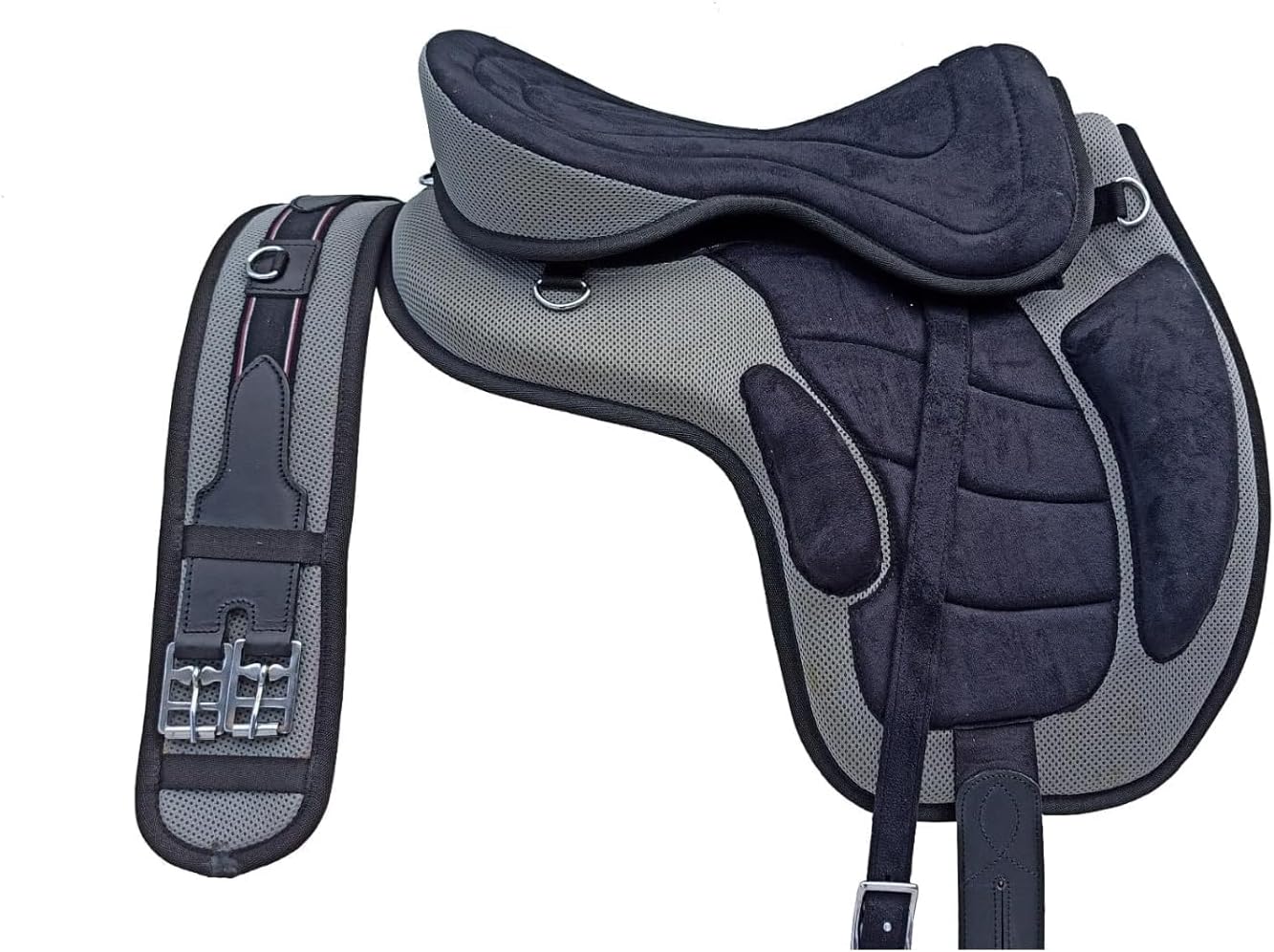 All Purpose Synthetic Treeless Freemax English Horse Saddle Tack with Matching Girth, Leather Straps & Aluminum Stirrups – Seat Size 10" to 18"