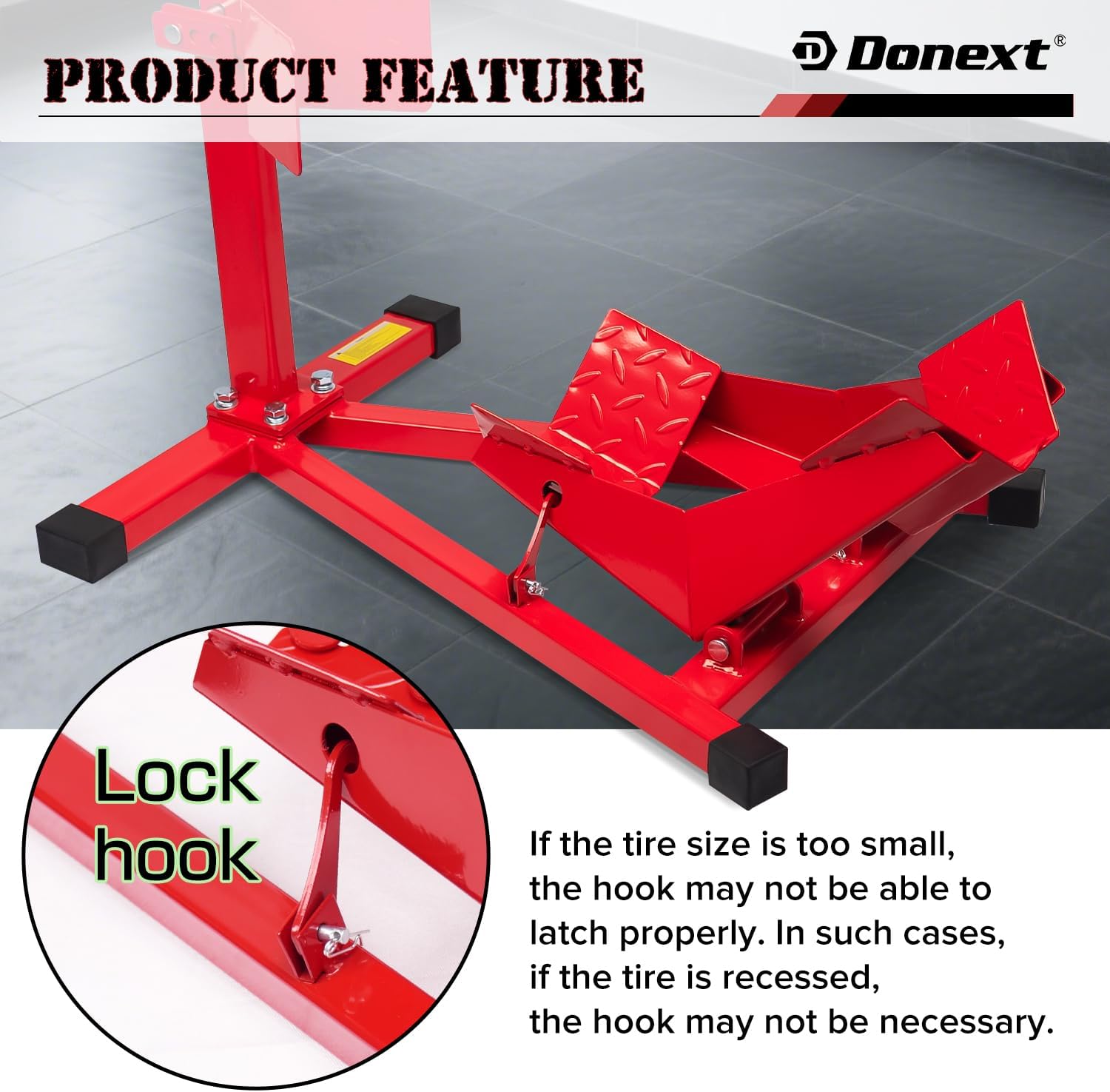 Motorcycle Front Tire Chock, Adjustable Motorcycle Wheel Chock, 1500 lbs Heavy Duty Wheel Stand for 17"- 21" Wheels, Motorbike Front Chock Trailer Stand(Red)