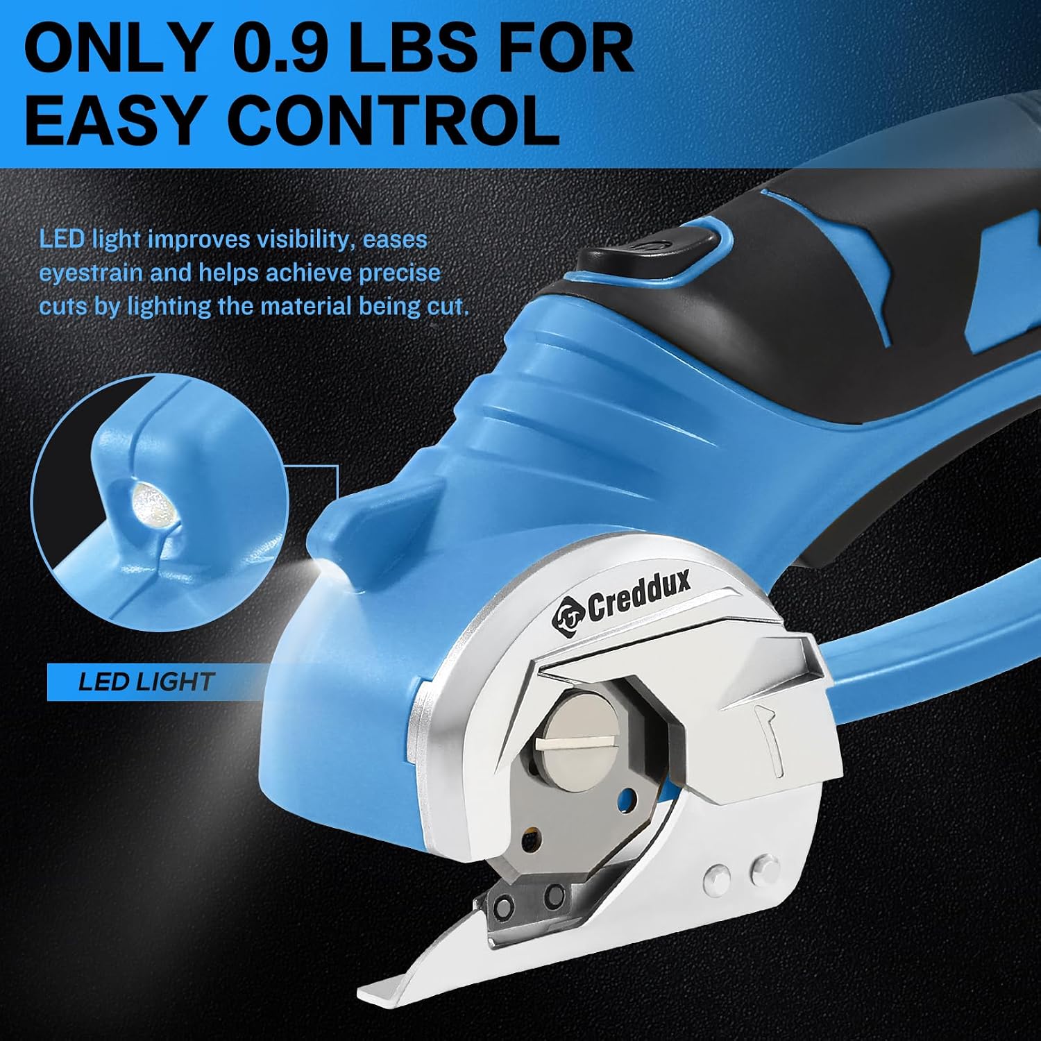 4v Cordless Electric Scissors, Electric Box Cutter With LED Light and Safety Lock, Cardboard Cutter, Rotary Cutter for Cardboard Leather Carpet Plastic Blue