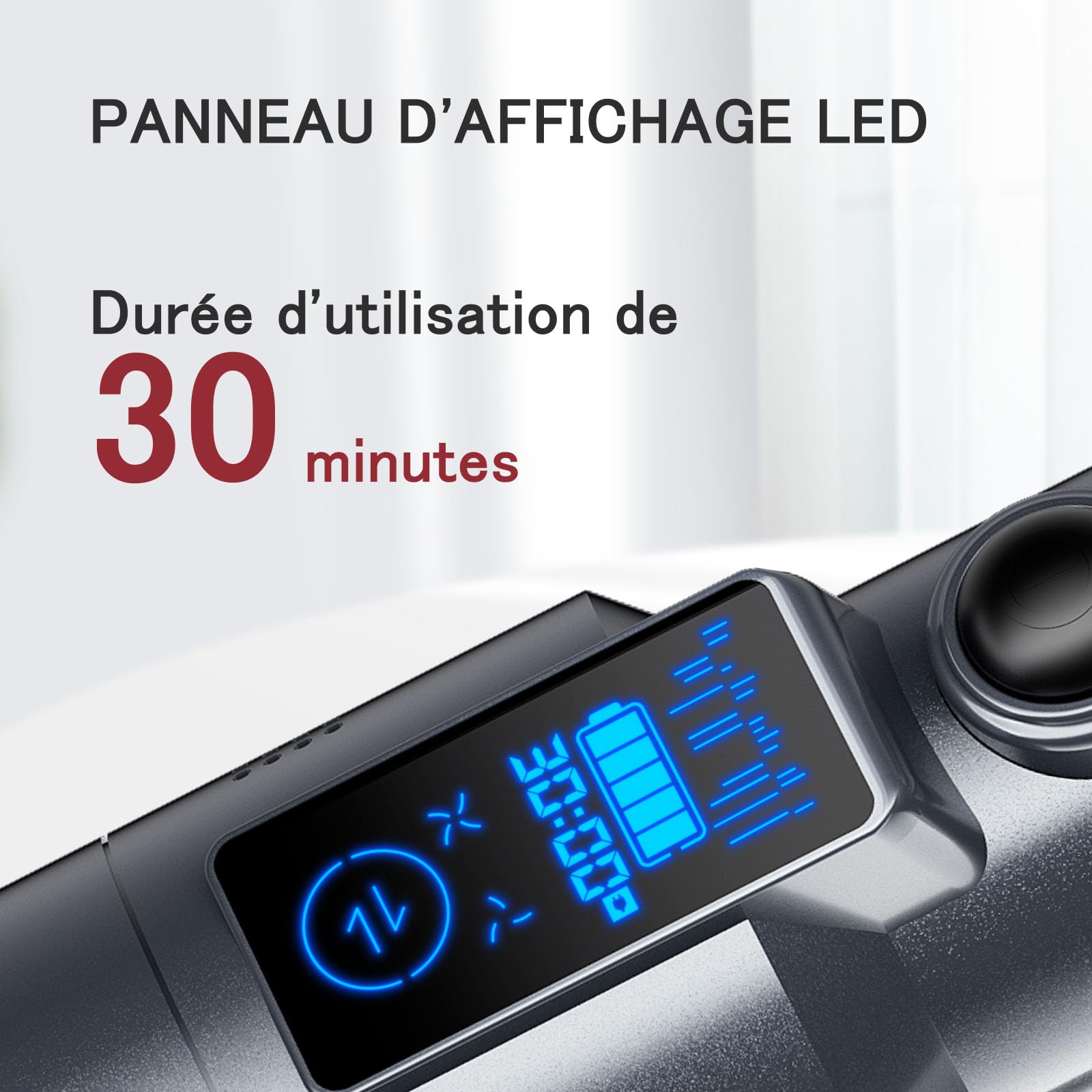 Aspirateur à Main 17000Pa LED sans Fil Autonomie de 30 Minutes Sac Aspirateur léger sans Fil pour Voiture, Maison, Camping-Car, Poils d'animaux avec Support de Charge, Charge de Type C
