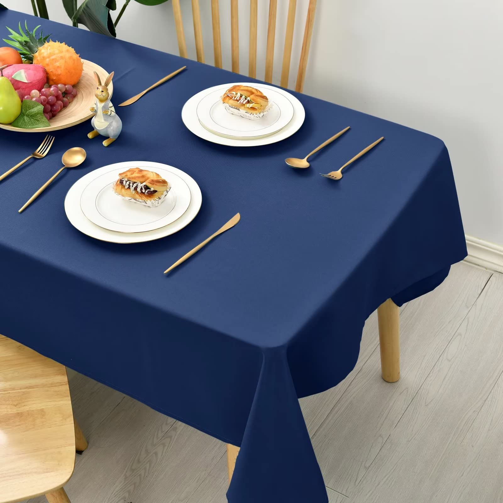 Hiasan Glatt Tischdecke Fleckenabweisend Tischtuch mit Lotuseffekt Leicht Wasserabweisend Tischwäsche, Dunkelblau, 150x300cm